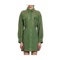 산드로 KHAKI 그린 여성 Eyelet Long Sleeve 미니 셔츠원피스 US 36