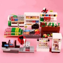 어린이 선물 완구 식품 가게 빌딩 블록 도시 슈퍼마켓 스트리트 뷰 금전 등록기 음료 자동