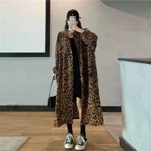 루즈핏 롱 트렌치 코트 레오파드 호피 스트링