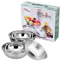 홈히어로 스텐 믹싱볼 3종 세트 샐러드볼 채반 양푼이 + 핸들박스, 믹싱볼+함박+채반