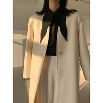 캐주얼 코트 빈티지 겨울 여성아우터 싱글 버튼 양면 롱 모직 오버 여성 어 버전 년 넥 레이싱 벨트 루즈한 블랙 울