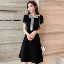 날달여 여성 봄 여름 가을 빅카라 배색 반팔 미디 원피스