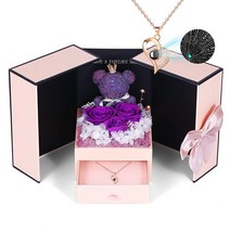 IDFALKFD Preserved Rose 선물 세트에는 I Love You 목걸이 100가지 언어 하트 디자인 남편과 남자친구의 아내 여자친구를 위한 기념일 발렌타인 생일, Purple Rose for Her