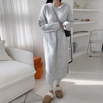 하이데일리 루즈핏 빅사이즈 디프 울니트 후드 롱원피스