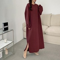 옷자락 여자 집앞카페룩 골지 오버 스웨트 트임 롱원피스