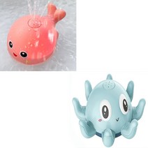 불빛나는 분수돌고래 + 불빛나는 분수문어 자동분수 LED 목욕놀이 장난감, 분수돌고래 (핑크)+분수문어 (블루)