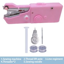 휴대용 핸드 헬드 재봉틀 무선 전기 재봉틀 세트 가정용 재봉틀 빠른 수리 DIY 의류, 05 Pink A