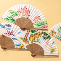 바오바론 합죽선 고급형 전통 접이식 한지 부채 만들기 색칠 꾸미기 미술 수업 도구 투명스티커 증정, 고급형(장생도+사은품제공)