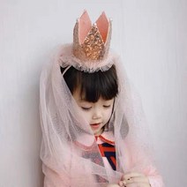 파티용품 생일 머리띠 왕관 소품 레이스, 왕관핑크