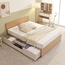 베리 수납형 서랍형 침대 슈퍼싱글 퀸 평상형 프레임, 오크워시