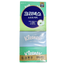크리넥스 소프트터치 2겹 미용티슈 250매, 8팩
