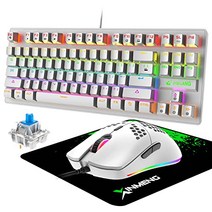 마우스가 있는 게임용 키보드 게임용 키보드 및 마우스 세트 LED 백라이트가 있는 게임용 키보드 Mac PS4 PS5 Xbox용 6400 DPI 및 6개의 프로그래밍 가능한 버튼 및 마우스 패드가 있는 유선 게임용 마우스 -16186, 파랑 빨강