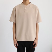 더베이직샵 투버튼 미니멀 세미오버 헨리넥 반팔 티셔츠 4컬러 3사이즈