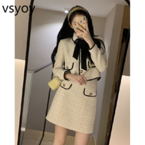 vsyoy 연예인 샤오 샹 윈드 수트 여성의 2023 스프링 보우 레이스 업 쇼트 코트 스커트 투피스 세트 틈새 트렌드