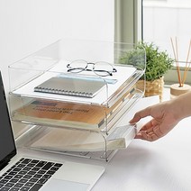 OFFISYS 데스크 A4 문서 서류정리 멀티 가로형 트레이 1개, 클리어