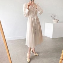 남친시 예복원피스 결혼식하객룩 정장원피스 플레어 주름 벨티드 슬림