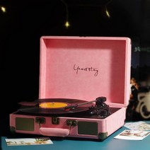 LP플레이어 감성 레코드 빈티지 오디오 엘피 레트로 턴테이블 스피커, 07.핑크+블루투스