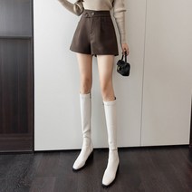 SURBORT 레깅스 모직 반바지 여자 가을 겨울 A자 모직 캐주얼 바지 겉에 모직 부츠 바지 와이드 바지