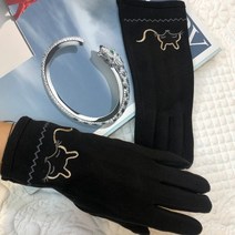 SINPAID 겨울 장갑 동물 귀여운 여성 털장갑 등산장갑 터치 손가락 운전 여자 니트 학생 패션 자전거, 블랙