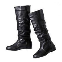 통넓은 니하이 빅사이즈 롱부츠 겨울 양털 롱어그 women pu leather high boots 패션 접는 슬립 온 캐주얼 로우힐 카키 블랙 롱 슬림 부츠 여성용 신발 new