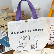 미니 캐릭터 에코백 16.5X22cm 똑딱이 천가방 토트백 손가방 일회용 비닐봉투 대용 럭키