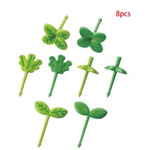 Elenxs 8pcs 과일 포크 어린이 이쑤시개 음식 prod 잎 플라스틱 장식 액세서리