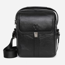 블랙- 빈티지 클래식 소가죽 크로스 남성 가죽백 보조