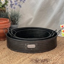 빈티지 블랙 라인 손잡이 원형 양철바스켓 3size 틴바스켓 철제바스켓 양철통 양철바구니 철제바구니 철제화분 철제트레이, 대