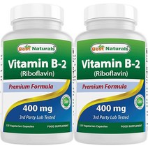 Best Naturals 비타민 B2 (리보플라빈) 400mg - 편두통 완화 - 채소 캡슐 - 정자 전구체 - 120개 (120개 (2팩)), 120 Count [Pack of 2]