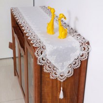SKANDSALO 테이블 플래그 긴서랍 커피테이블 식탁 천패브릭 커버, 테이블 플래그 : 40 x 290cm, 화이트 레이스 (페넌트)