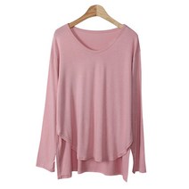 머쉬 여성용 차르르 실켓 언발컷팅 브이넥 긴팔 티셔츠