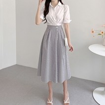 뒷밴딩 단정한 카라 롱 원피스 직장인 모임 캐쥬얼룩