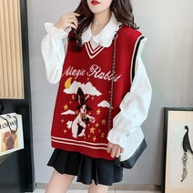 Sevalo 새해 레드 니트 조끼 여성 조끼 느슨한 패션 서양 스타일 중간 길이 2022 새로운 스타일 여성 스웨터 조끼