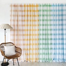 한스데코 체크 한폭 커튼 봉집형 창문형 130x170 1장