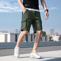 남성용 하프 카고 반바지 드로우 스트링 솔리드 카키 프론트 포켓 크고 키가 고급 나일론 와이드 남성 버뮤다, [01] 28, [07] T01 Army green