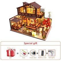 DIY 미니어처 하우스 대형 인형의 집 Diy 키트 일본 빌라 빌딩 조립 모델 나무 가구 키덜트 크리스마스 선물, house-005
