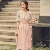 골든래빗 슬릿 에이프런 앞뒤착용 원피스형 카페 린넨 감성 앞치마, 핑크, 1개