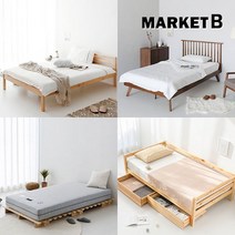 마켓비 원목침대 프레임 매트리스 슈퍼싱글 소나무 자작나무 갈비살 MK0010, SOLIDPINE-단색/매트리스