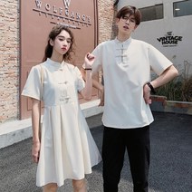 신혼여행 커플룩 허니문 원피스 커플티 휴양지 바캉스 시밀러룩 향상된 중국식 반팔 학생 공연 커플 복장