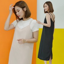 이너퀸 V넥 롱원피스 X자끈 슬립 원피스 헤나