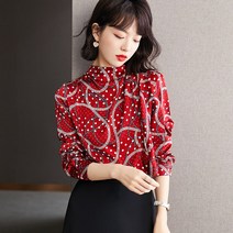하프넥블라우스 여성의류 전문점 궤짝을 치우다 거물급 정 품 고급 플라워 프린팅 긴 소매 2507974416