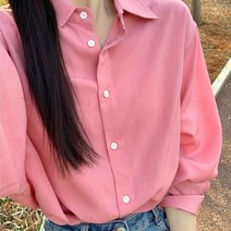 핑크 면 린넨 셔츠 코트 여춘추 고급스러운 디자인 소풍 프렌치 시크 셔츠 여성 봄옷 상의