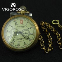회중시계 초시계 전자손목시계 VIGOROSO Collectible 골동품 올드 구리 기계식 포켓 시계 FOB 체인 핸드 와