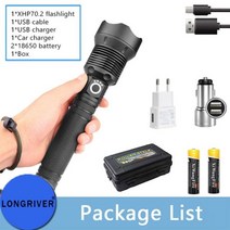 가장 강력한 2000 루멘 xhp70 손전등 usb 충전식 led 토치 xhp50.2는 야외 캠핑에 18650 또는 26650 배터리를 사용합니다., h 포장