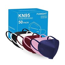 Funight KN95 페이스 마스크 50팩 5겹 통기성 필터 일회용 블랙, 성인용-50팩-블랙 10/ 화이트 10
