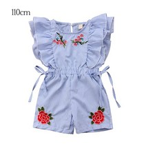 신생아 키즈 여아 플라워 스트라이프 러플 민소매 롬퍼 자수 점프수트 여름옷