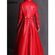 인조가죽 오토바이 자켓 이월상품 역시즌 가죽잠바 가죽점퍼 레트로 lautaro 가을 롱 스커트 레드 블랙 인조 가죽 트렌치 코트 여성용 더블 브레스트 우아한 럭셔리 패션