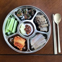 스텐원형 나눔반찬통 밀폐용기-6찬 대형 혼밥 찬기, 그레이-1개