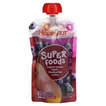 이지몰 Happy Family Organics (해피 패밀리 오가닉스) Tot 슈퍼 푸드 4단계 유기농 사과 및 버터넛 스쿼시 + 치아 120g(4.22oz) No.55167, 유기농 배  비트   블루베리   치아