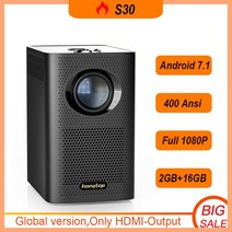 스마트빔 소형 프로젝터 HONGTOP-S30 LED 안드로이드 10.0 와이파이 풀 HD 1080P 300 인치 대형 스크린 홈 시어터 스마트 비디오 비머, [01] S30 BLACK, [01] EU 플매트 카펫 러그